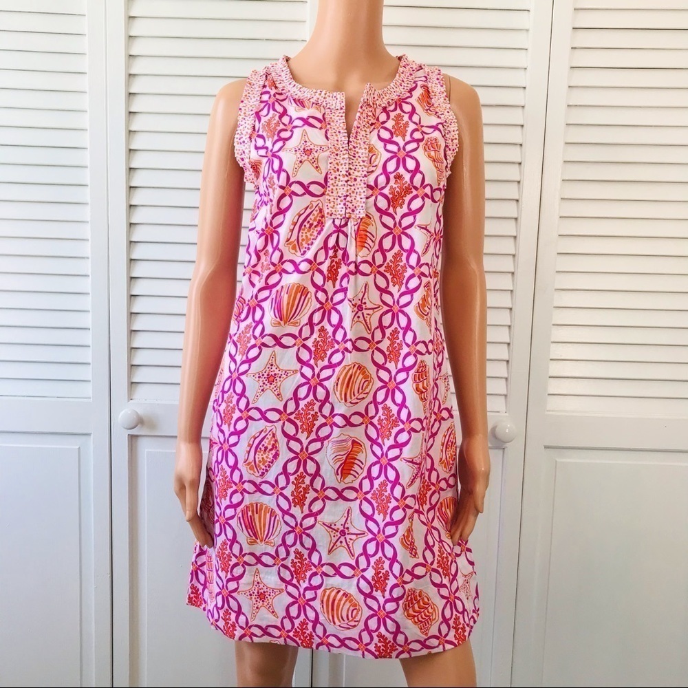 GRETCHEN SCOTT Pink Orange Flirt She Shells Cotton Sleeveless Dress Size XS